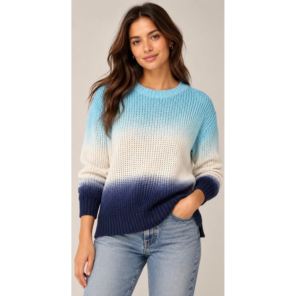 J.Crew Dip-Dyed Beach Sweater Women's L Blue White Ombre 100% Linen NWT